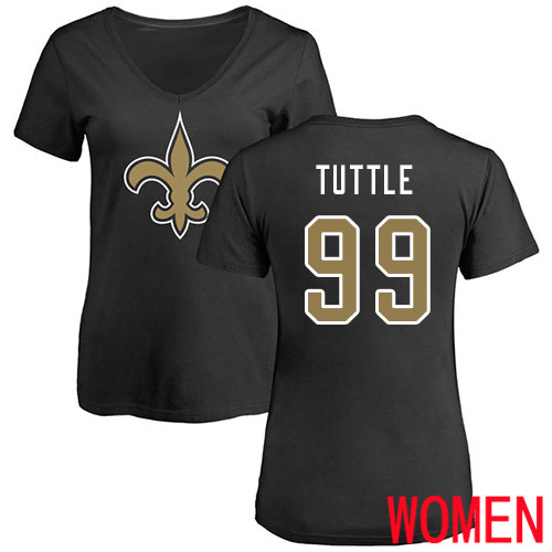 New Orleans Saints Black Women Shy Tuttle Name and Number Logo Slim Fit NFL Football #99 T Shirt